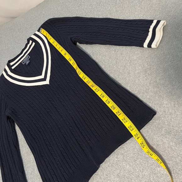 Tennis V-Neck Sweater Womens Small Preppy Cable Knit Academia Old Money Blue - Picture 5 of 8